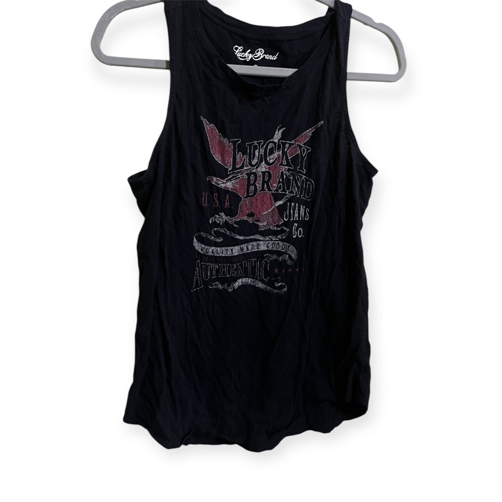 Lucky Brand Rock Western Eagle Black Tank Top Size Medium